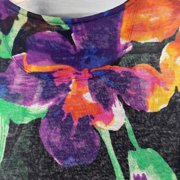 Ralph Lauren W's Top L Semi-sheer Vibrant Multicolor Floral 100% Linen - Picture 8 of 9